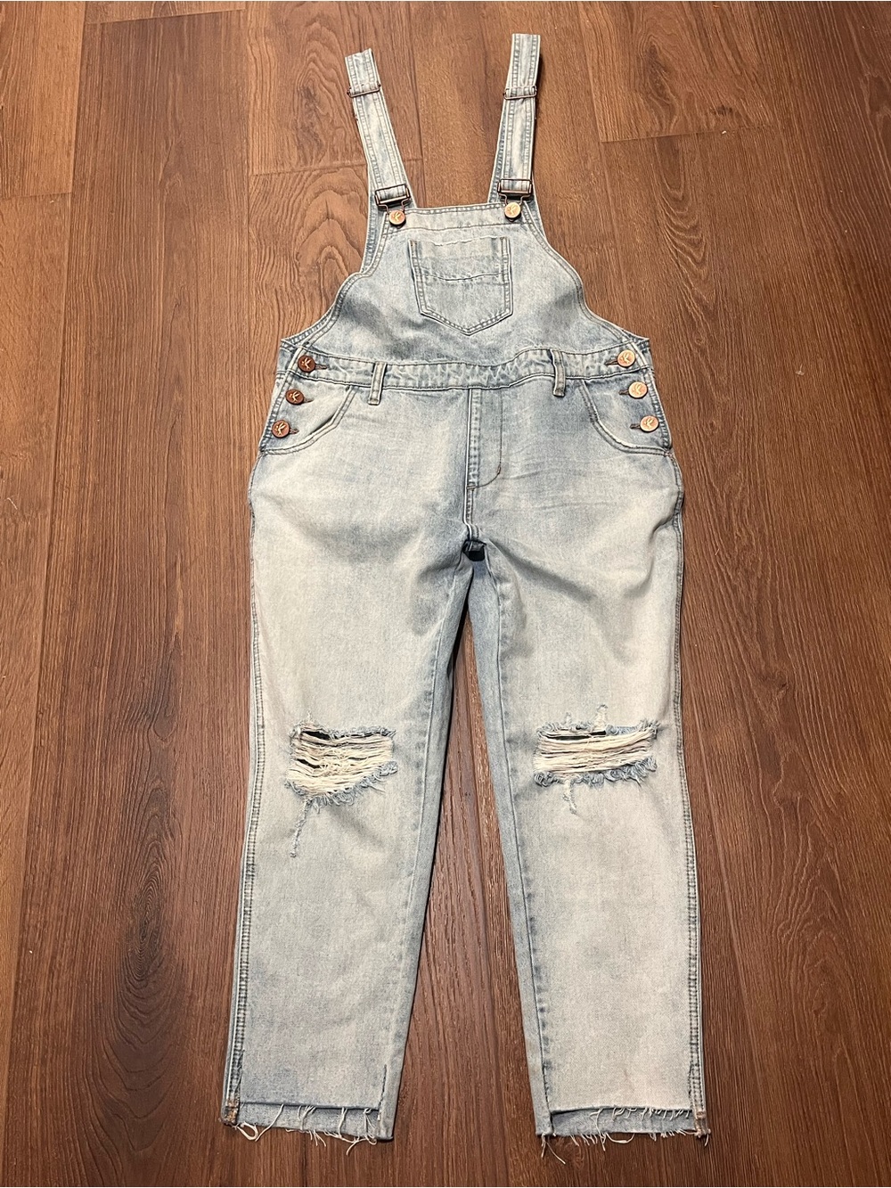 One Teaspoon Light Wash Distressed Denim Overalls